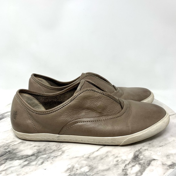 Frye Mindy Slip On Oxford Sneakers Gray Taupe Leather 8.5 Casual Academia Retro - Picture 2 of 12